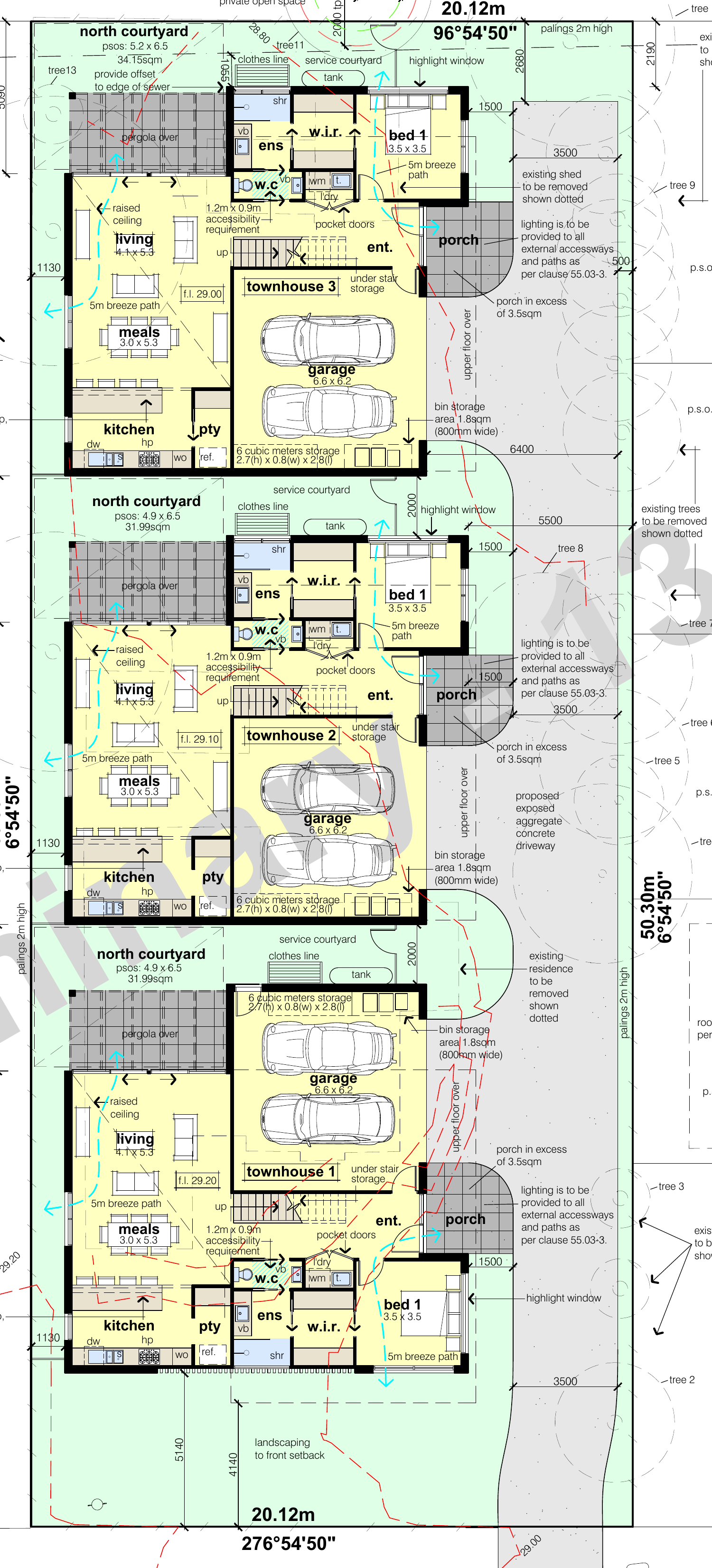 Anonymised architectural site layout extract for a Surf Coast Shire three-unit residential stormwater management plan