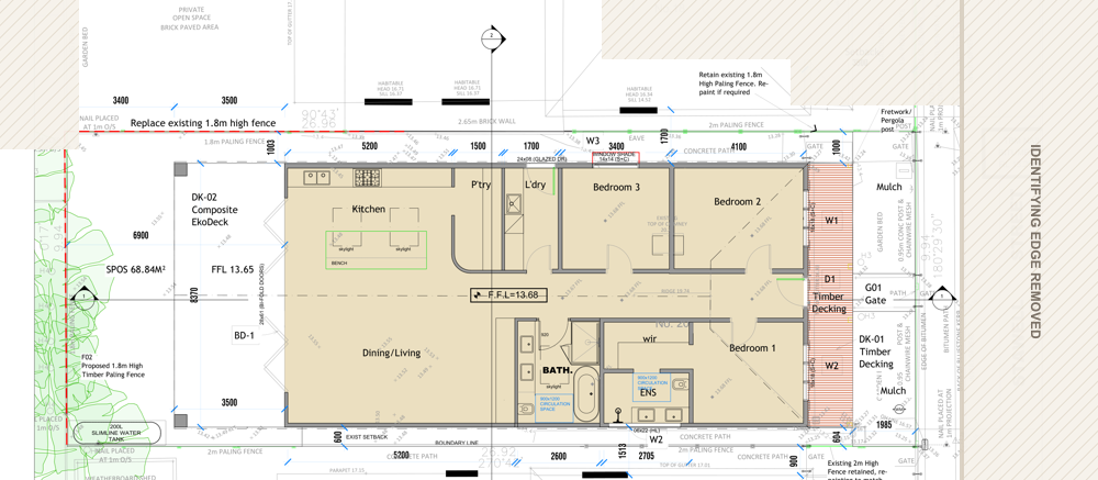 Anonymised WSUD plan extract for a residential extension in the City of Yarra